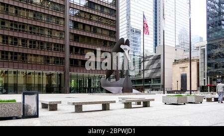 Vue sur Picasso de Chicago, une sculpture monumentale sans titre de Pablo Picasso sur Daley Plaza. Banque D'Images