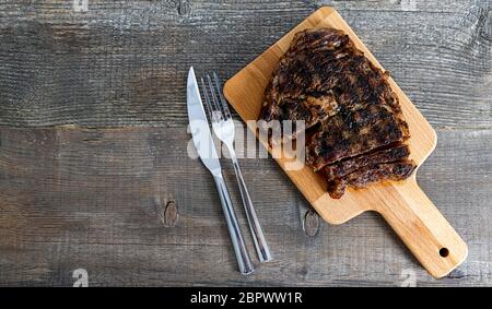 Steak de bœuf noir Angus grillé aux yeux Banque D'Images