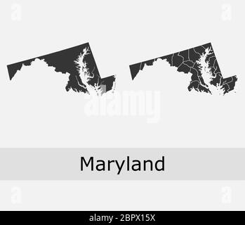 Cartes du Maryland cartes vectorielles comtés, cantons, régions, municipalités, départements, frontières Illustration de Vecteur