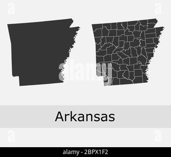 Cartes de l'Arkansas vector outline comtés, cantons, régions, municipalités, départements, frontières Illustration de Vecteur