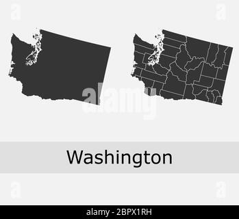 Washington cartes vectorielles comtés, cantons, régions, municipalités, départements, frontières Illustration de Vecteur