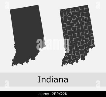 Cartes de l'Indiana esquisse des comtés, cantons, régions, municipalités, départements, frontières Illustration de Vecteur