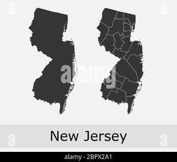 Cartes du New Jersey vector outline comtés, cantons, régions, municipalités, départements, frontières Illustration de Vecteur