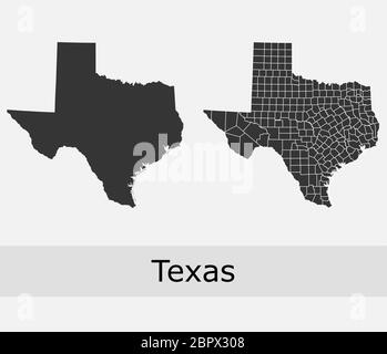 Cartes du Texas vector Outline comtés, townships, régions, municipalités, départements, frontières Illustration de Vecteur