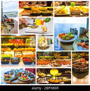Collage à propos de la chambre buffet à bord du bateau de croisière abstrait de luxe. Mise au point sélective. Banque D'Images