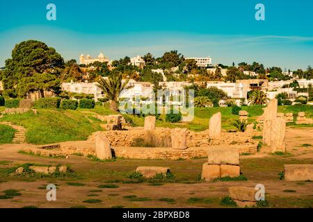 Ruines de Carthage, capitale de l'ancienne civilisation carthaginoise, sur la côte orientale du lac de Tunis en Tunisie Banque D'Images