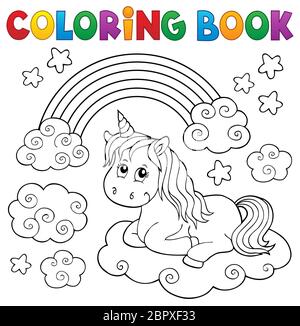 Livre à colorier Cute unicorn sujet 1 - illustration de l'image. Banque D'Images