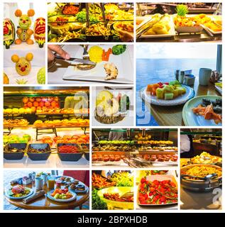 Collage à propos de la chambre buffet à bord du bateau de croisière abstrait de luxe. Mise au point sélective. Banque D'Images