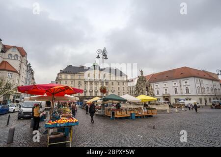 BRNO, République tchèque - 5 novembre, 2019 : Panorama de l'Zelny trh, ou chou Place du marché, dans le centre-ville de Brno. C'est la place centrale coblestone Banque D'Images