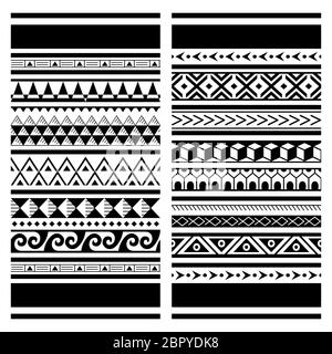 Motif vectoriel sans couture pour tatouage maori polynésien, motif tribal hawaïen - deux motifs géométriques Illustration de Vecteur