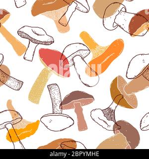 motif avec champignons dessinés à la main Illustration de Vecteur