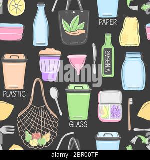 Motif vectoriel sans couture avec aucun objet à la main. Mode de vie écologique. Soin de la nature. Sauver la planète. Passez au vert. Arrière-plan répétitif. Papier peint, tex Banque D'Images