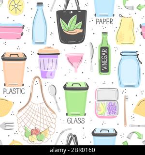 Motif vectoriel sans couture avec aucun objet à la main. Mode de vie écologique. Soin de la nature. Sauver la planète. Passez au vert. Arrière-plan répétitif. Papier peint, tex Banque D'Images