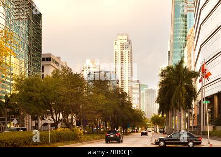Miami, Floride, États-Unis - Cityscape of Brickell Avenue, au centre-ville. Banque D'Images