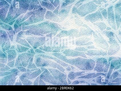 effet sous-marin résumé fond bleu, illustration aquarelle avec texture de glace ou d'eau dans des teintes bleues Banque D'Images