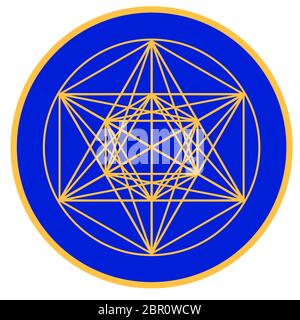 Bleu Jaune metatron cube power energy géométrie sacrée illustration chakra méditation Banque D'Images