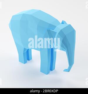 Éléphant 3D à faible polygone sur fond blanc Banque D'Images