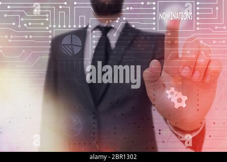 Notez par écrit indiquant les mises en candidature. Concept d'affaires pour l'acte de croire quelqu'un officiellement pour un emploi ou poste Banque D'Images