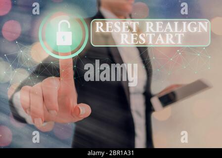 Écrit remarque montrant Réinitialiser réaligner redémarrer. Concept d'affaires pour la vie l'audit va vous aider à mettre les choses en perspectives Banque D'Images