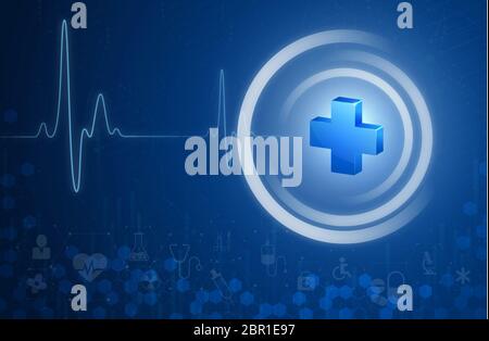 illustration 3d. Les sciences de la santé se composent de la santé plus concept de technologie numérique technologie médicale moderne, traitement, médecine sur fond bleu. Pour te Banque D'Images