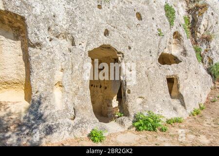 Ancien village byzantin Canalotto - site archéologique de Calascibetta, Sicile, Italie Banque D'Images