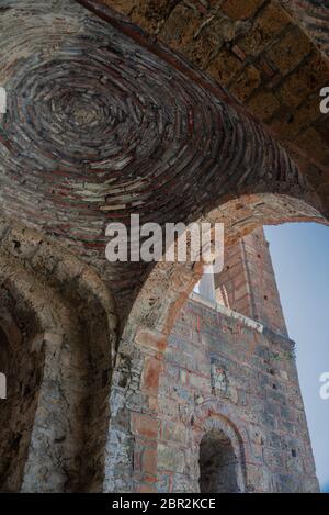 Dans l'église Sainte-Sophie, médiévale 'byzantin de Mystras' de Castletown, près de la ville de Sparte, Laconie, Péloponnèse. Banque D'Images