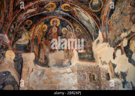 Dans l'église Sainte-Sophie, médiévale 'byzantin de Mystras' de Castletown, près de la ville de Sparte, Laconie, Péloponnèse. Banque D'Images