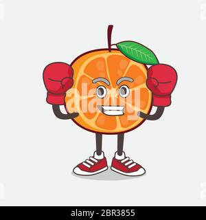 Illustration du personnage de mascotte de dessin animé Orange fruit dans un style sportif de boxe Illustration de Vecteur