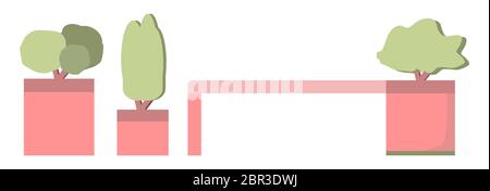 Banc avec bonsaï pour le jardin et la terrasse isolée sur fond blanc. Illustration de dessin animé vectoriel plat. Mobilier simple. Illustration de Vecteur