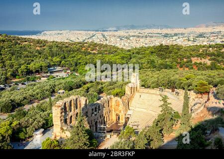 Vue panoramique sur l'Acropole et Athènes Banque D'Images