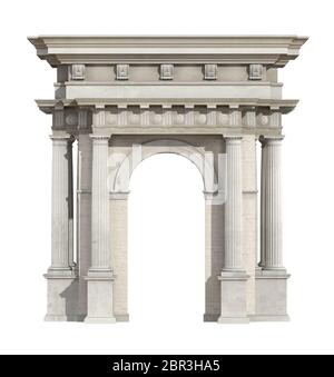 Portail en style néoclassique isolé sur blanc avec Arch et de la colonne dorique - 3D Rendering Banque D'Images