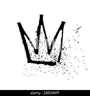 Couronne de plume régnante. Texture peinture épaisse sous forme de couronne isolée sur fond blanc avec des éclaboussures. Couronne noire dessinée à la main avec aérosol. Ven Illustration de Vecteur