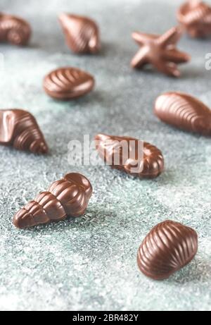 Chocolats en forme de fruits de mer Banque D'Images