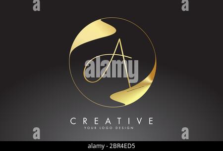 Apposez vos initiales SUR UN logo à la main, avec un motif élégant doré et un cercle d'ondes dorées. Illustration vectorielle créative en métal brillant avec lettre A. Illustration de Vecteur
