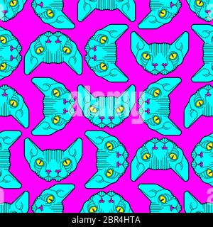 Motif monstre chat sans coutures. Arrière-plan animal étranger. Home animal texture multi-yeux Illustration de Vecteur