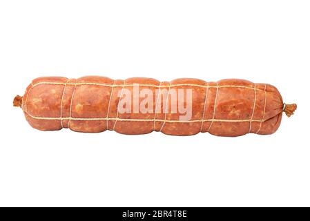 Saucisse de salami entière isolée sur fond blanc. Prêt pour le menu, pour le catalogue Banque D'Images