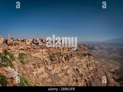 Kawkaban architecture traditionnelle ancienne village perché dans les montagnes du Yémen haraz Banque D'Images