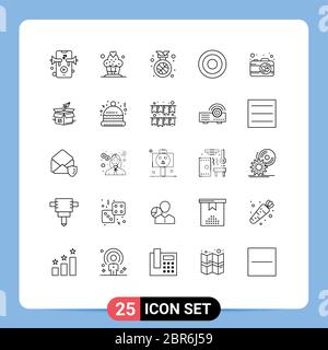 25 interface utilisateur ligne Pack de signes et symboles modernes de boîte, photo, gagnant, appareil photo, ligne modifiable Vector Design Elements Illustration de Vecteur