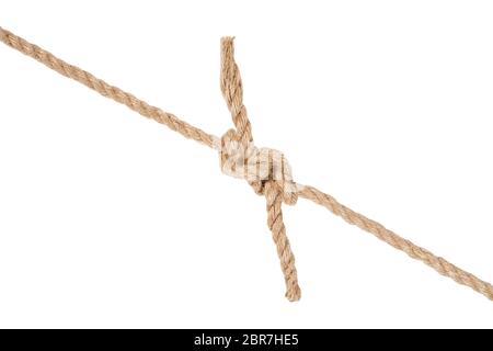 Hunter's bend nœud réunir deux cordes isolé sur fond blanc Banque D'Images
