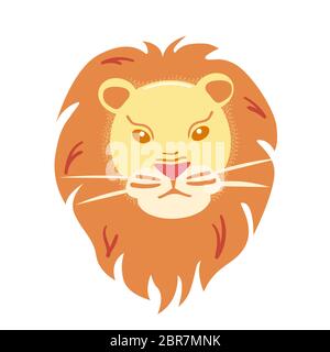 Tête plate Lion sur fond blanc. Mane grand masque de chat icône de vecteur isolé. Halloween Carnival papier visage. Imprimé animal. Clip art Zoo pour masque. Illustration de style simple. Illustration de Vecteur