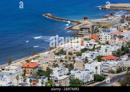 Vue sur Haïfa depuis Stella Maris, Haïfa, Israël Banque D'Images