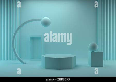 Le rendu 3D, abstrait arrière-plan géométrique et minimaliste des formes primitives, maquette moderne, vitrine vide, shop ,modèle vierge Banque D'Images