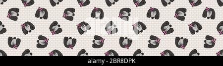 Joli visage de chien saluki dessiné à la main avec noeud rose sans couture bordure vectorielle. Chien domestique de race pure sur fond de patte. Imprimé animal de compagnie amoureux de chien Illustration de Vecteur