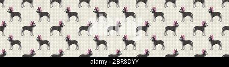 Joli chien saluki dessiné à la main avec noeud rose sans couture bordure vectorielle. Chien domestique de race pure sur fond de patte. Imprimé animal de compagnie amoureux de chien Illustration de Vecteur