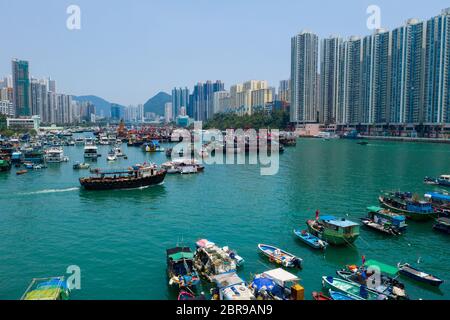 Aberdeen, Hong Kong 12 mai 2019 : vue de dessus du refuge de typhon de Hong Kong à aberdeen Banque D'Images