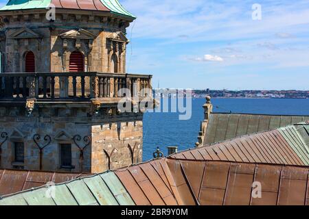 Château médiéval de Kronborg, sur le détroit d'Oresund, mer Baltique, Helsingor, Danemark Banque D'Images