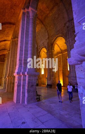 Vue intérieure de l'église de l'Abbaye Sainte-Marie de Fontfroide ou de l'abbaye de Fontfroide près de Narbonne, département de l'Aude, Occitanie, France, Banque D'Images