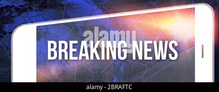 Breaking news texte sur l'écran du smartphone. Illustration de la mise en réseau et futuriste concept media technologies. Convient aux voyageurs d'affaires et web design id Banque D'Images