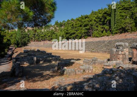 Vue panoramique sur l'ancien stade de Delphes, Grèce Banque D'Images