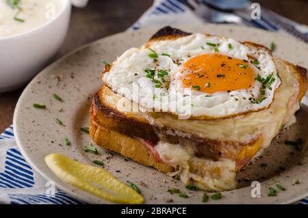 Croque Madame sandwich, un délice, supérette, photography Banque D'Images